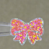Pink Ribbon Stickers, Sparkly Vinyl Bow Decals, clear outline