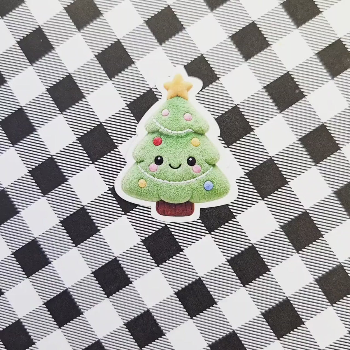 Christmas Tree Plushie Sticker Set, glossy die cut printed stickers for winter holidays