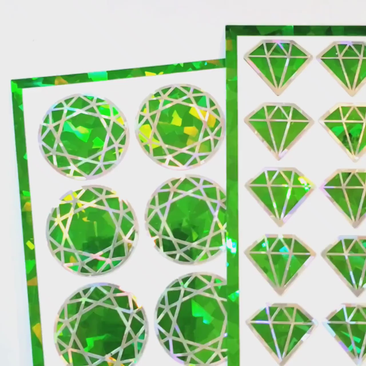Green Diamond Sticker Bundle, set of 96 sparkly green peridot faux gemstone stickers for August birthday, Virgo zodiac gift, Free shipping.