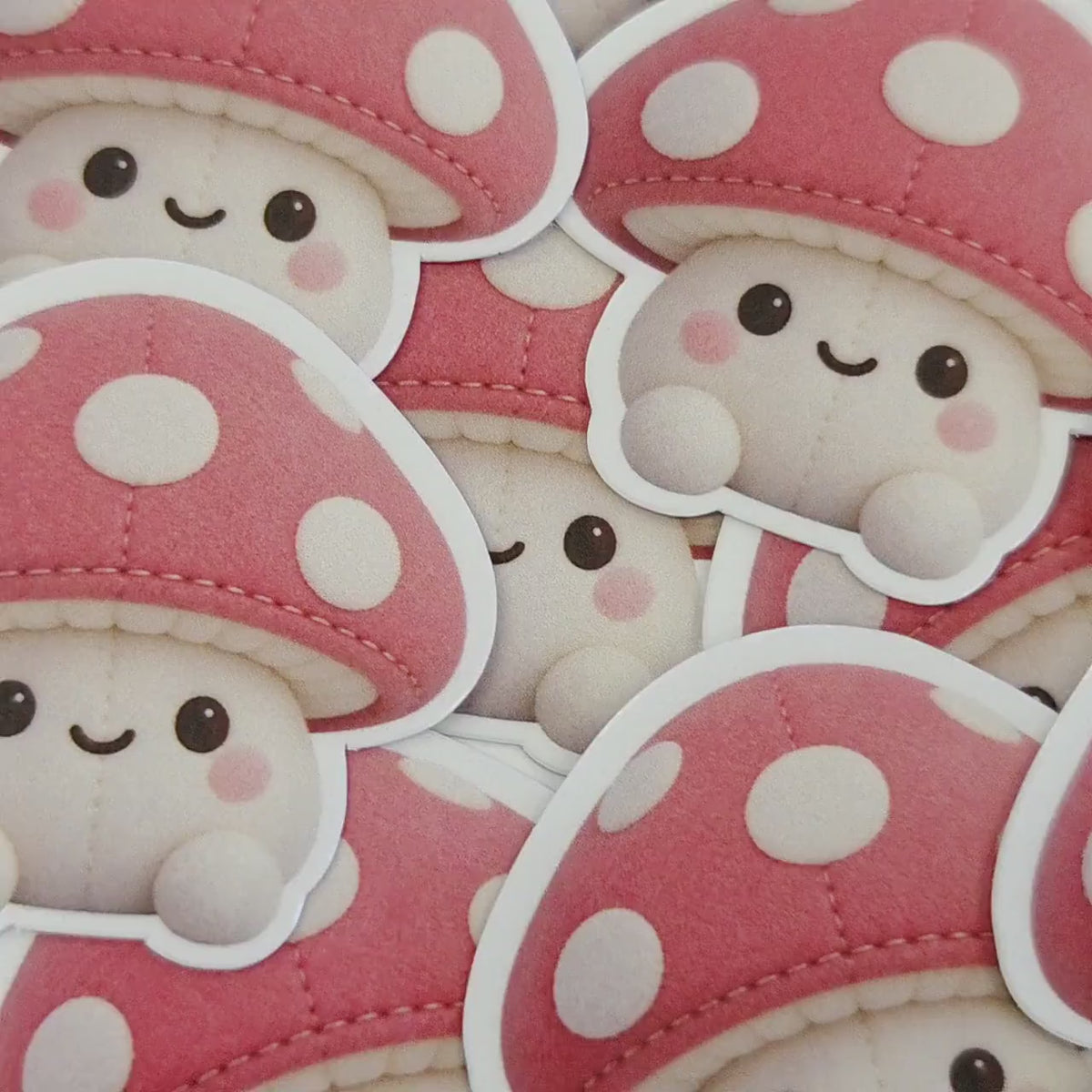 Mushroom Plushie Sticker Set, glossy die cut printed stickers