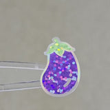 Mini Eggplant Stickers Set, Purple Glitter Vinyl Decals for garden journals and recipes cards