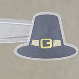 Pilgrim Hats Die Cut Stickers for Thanksgiving, craft embellishments for holiday dinner decor, gift tags and place cards.