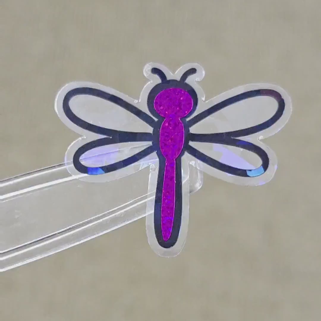 Hot Pink Dragonfly Die-Cut Stickers, Glitter Bug Vinyl Decals, Journal Crafts