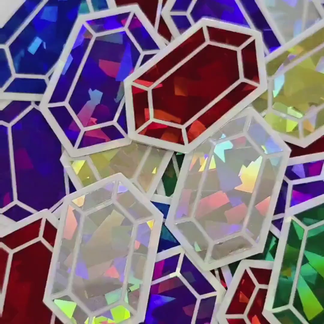 Rupee Gems Die Cut Sticker Set, multicolor sparkly stickers for gamers, tumblers, journals, scrapbooks and crafts