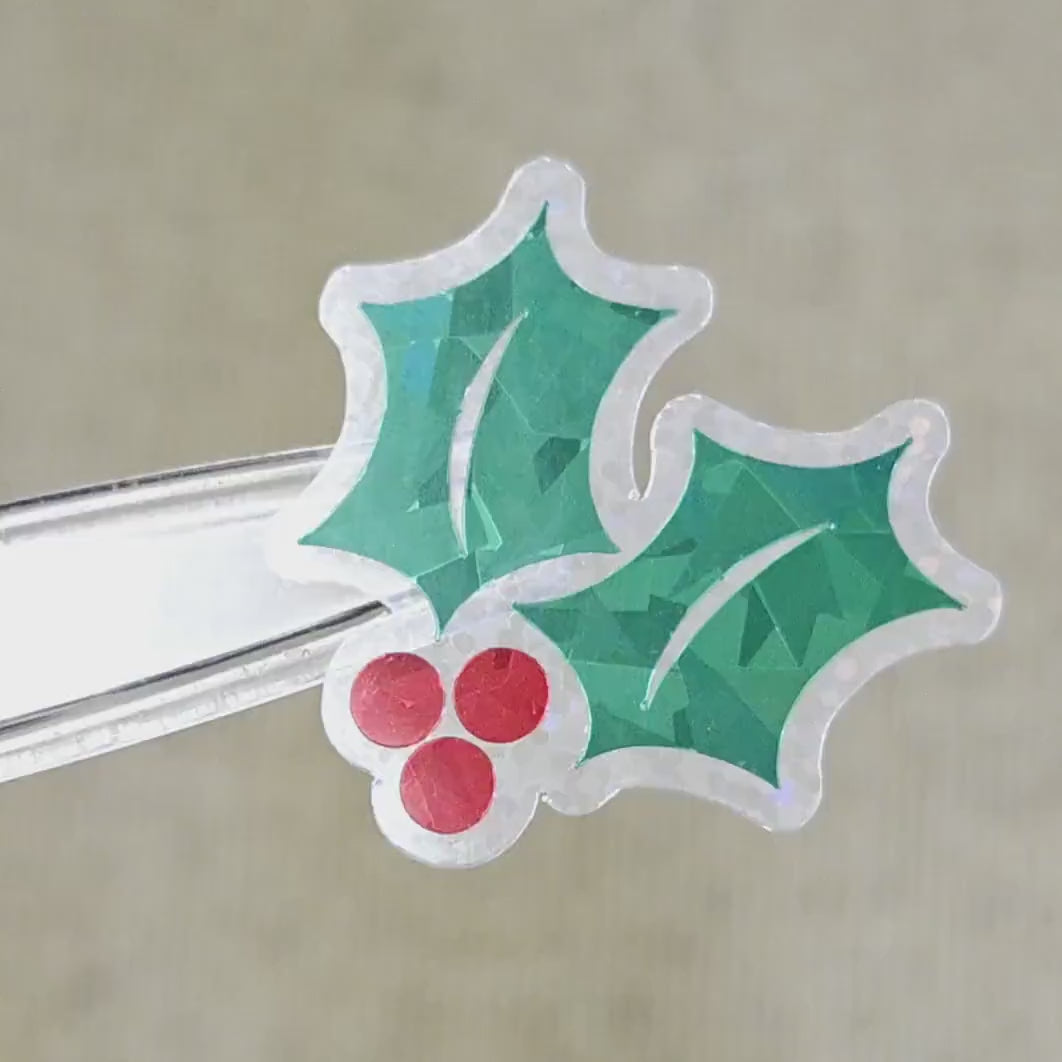 Holly Leaf and Berry Die Cut Stickers for Christmas card envelopes, gift tags and holiday crafts.