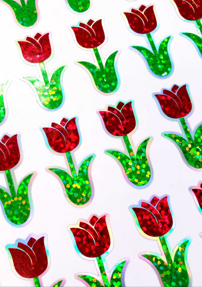 Red Tulip Stickers, set of 15 or 30 Spring flower stickers for Easter invitations, envelopes, garden stakes, planners, notebooks and crafts.
