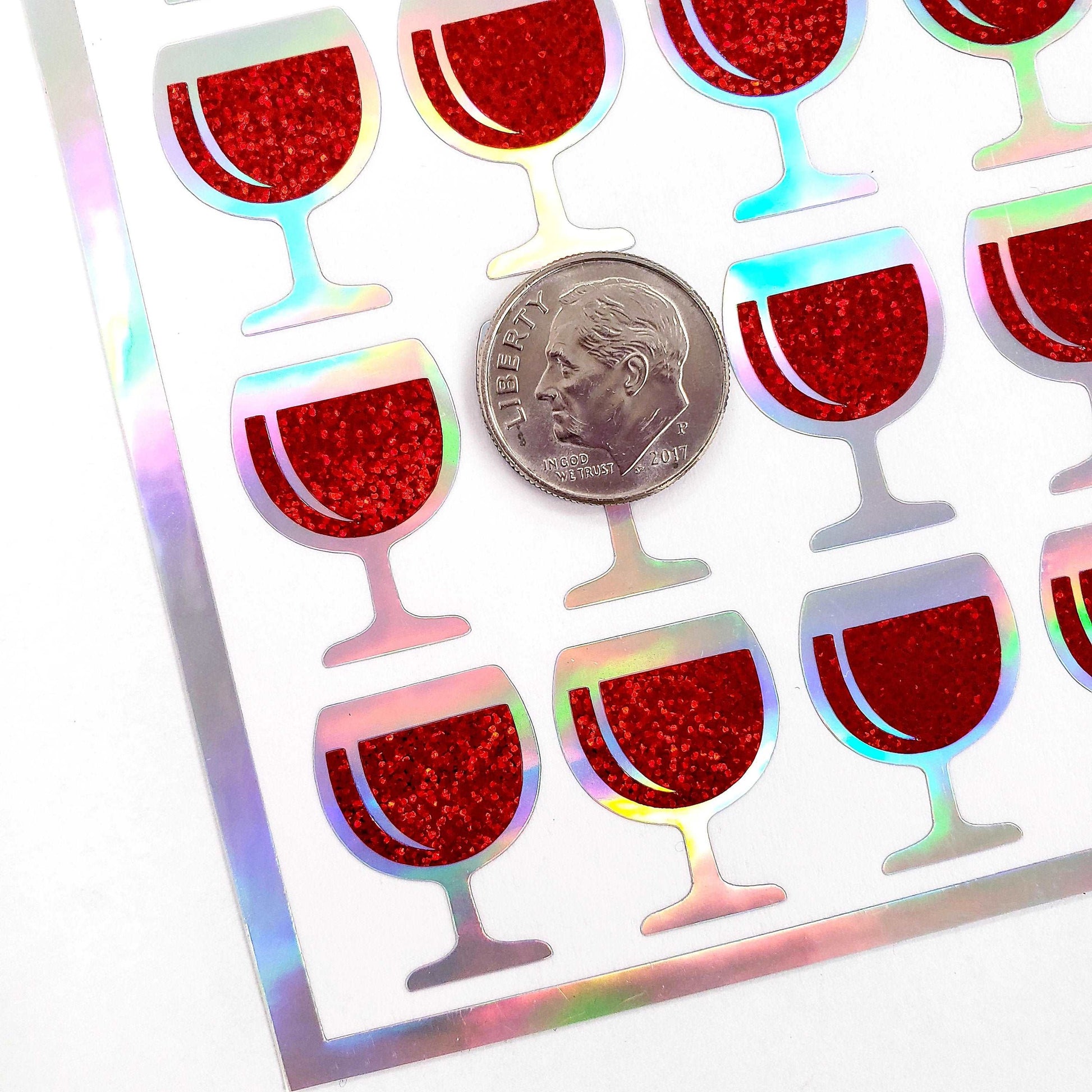 Small Red Wine Glass Stickers, set of 42 red wine glitter stickers for party invitations, drink choice cards, book club and wine night