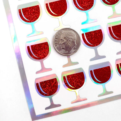 Small Red Wine Glass Stickers, set of 42 red wine glitter stickers for party invitations, drink choice cards, book club and wine night