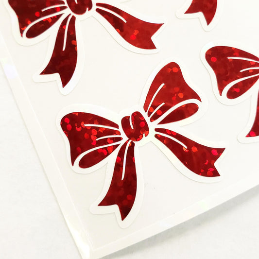 Red Glitter Bow Stickers – set of 20 Sparkly Bows for Christmas and Birthday Card Envelopes, Scrapbooking, Journals, Gift Tags.