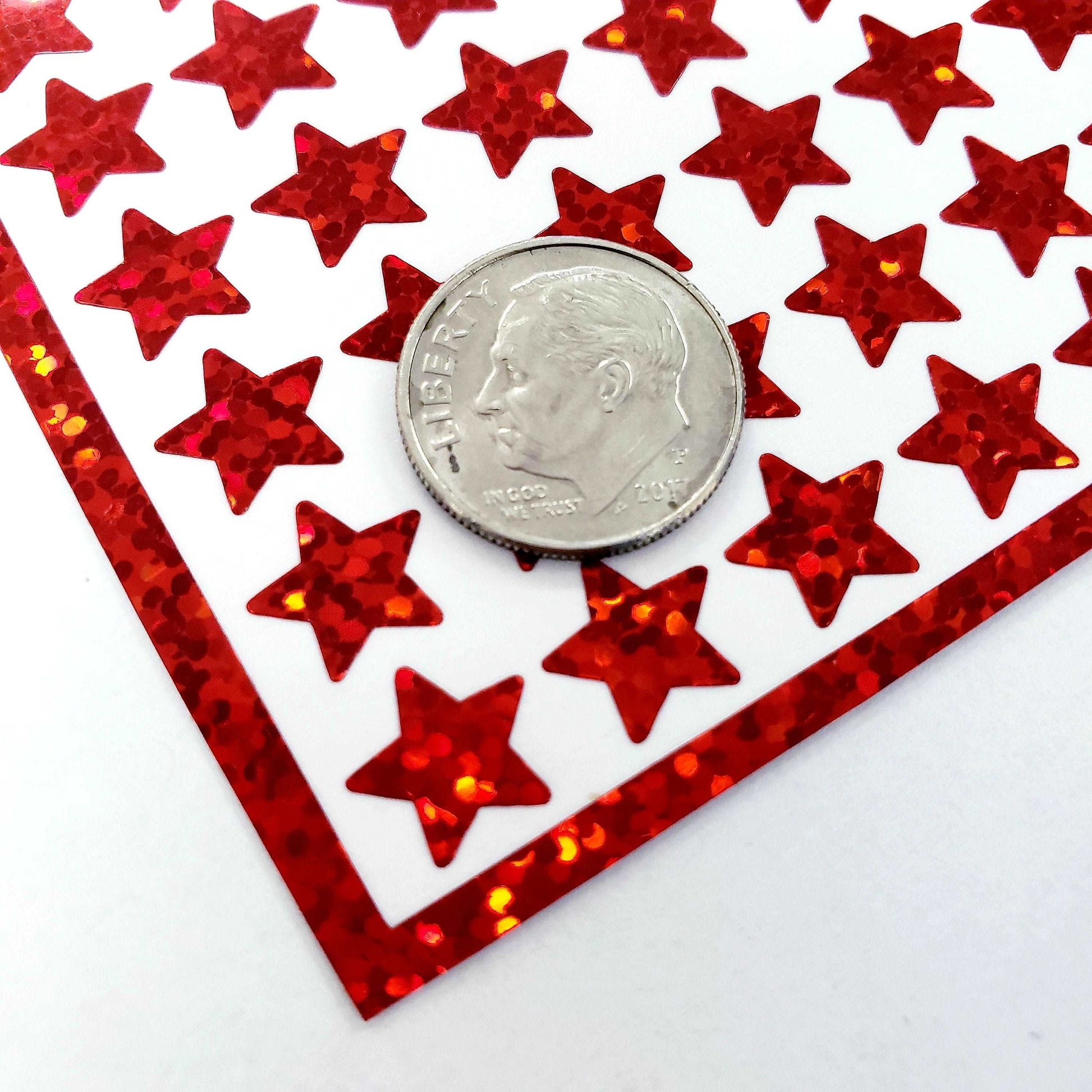 Red Stars Sticker Sheet, set of 192 star vinyl decals, decorative stickers for ornaments, junk journals, scrapbook pages and craft projects.