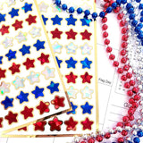 Handmade Vinyl Star Collection American Flag Design Premium Sticker Sheet Patriotic Decoration Package Red White Blue Glitter Stars Gold Mirror Outline Party Supply Essential Memorial Day Celebration Planner Accessory Craft Material