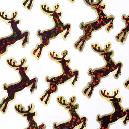 Reindeer Stickers, set of 24 brown and gold deer stickers for holiday cards, invitations, envelopes, Christmas advent calendars and crafts.