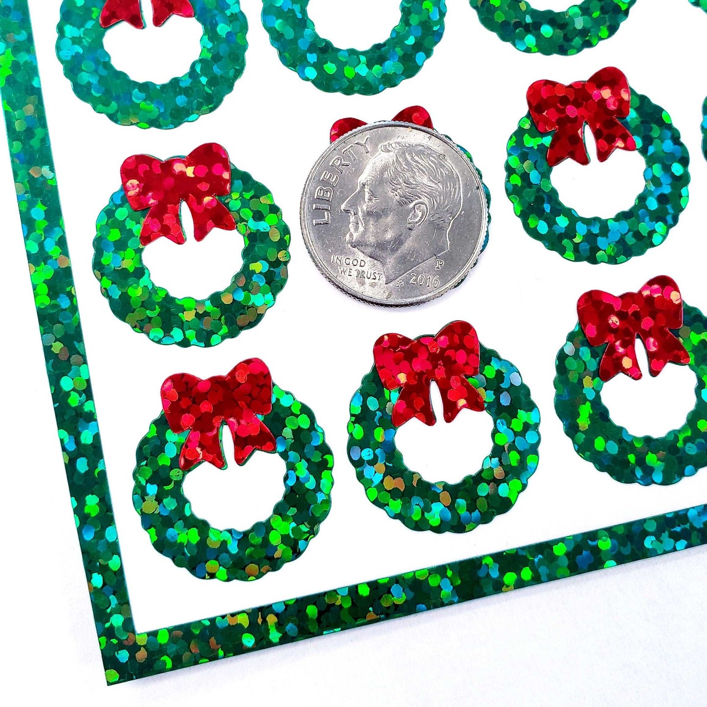 Christmas Wreath Stickers - glitter