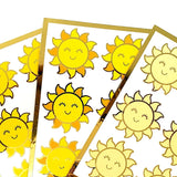Happy Sun Stickers, set of 6 light yellow and gold smiling sun vinyl stickers