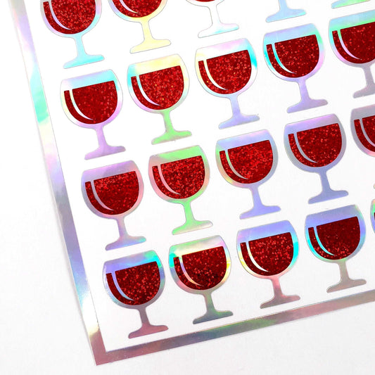 Small Red Wine Glass Stickers, set of 42 red wine glitter stickers for party invitations, drink choice cards, book club and wine night