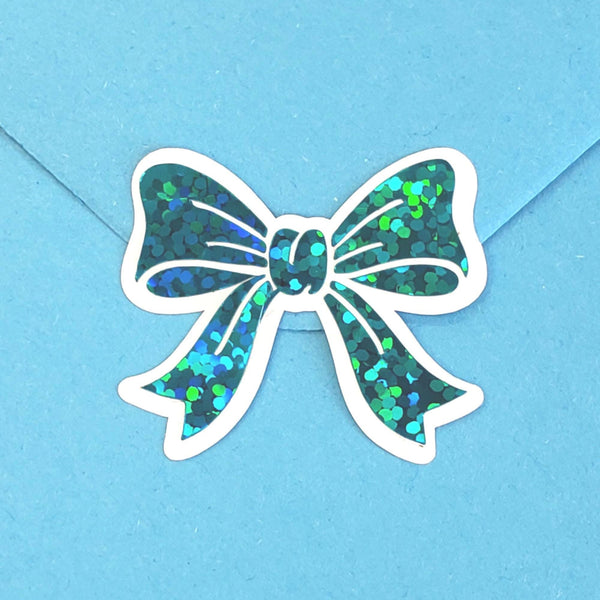 Turquoise Glitter Bow Stickers