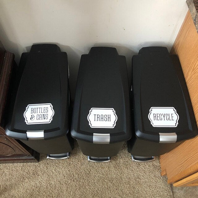 Recycle Bottles and Cans Decal, computer cut vinyl decal, trash barrel and recycling tote sticker, reduce reuse recycle, decal only