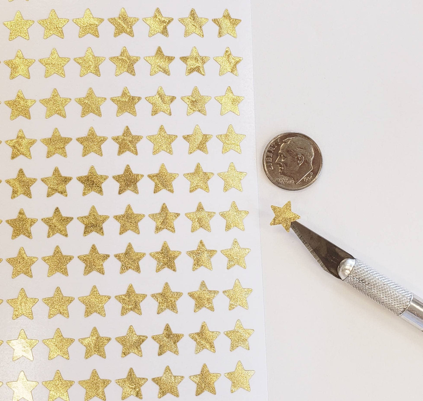 Gold Stars Sticker Sheet, set of 192 small metallic gold star vinyl decals, decorative stickers for wedding meal choice cards