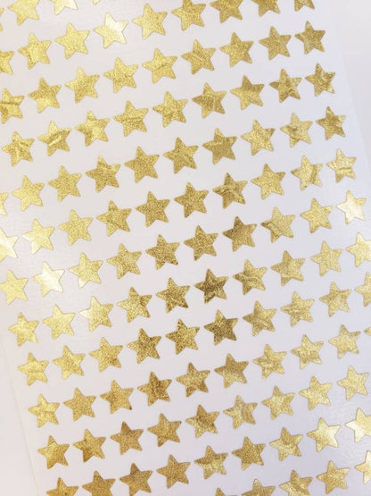 Gold Stars Sticker Sheet, set of 192 small metallic gold star vinyl decals, decorative stickers for wedding meal choice cards