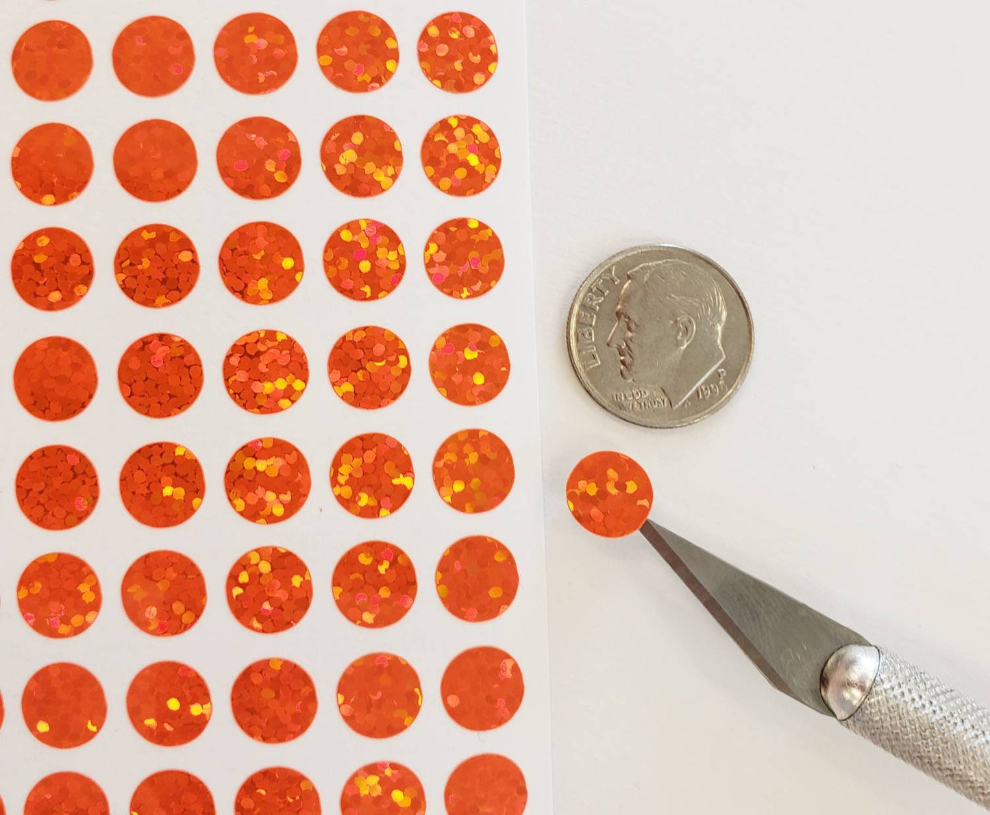 Orange Glitter Dots Stickers