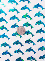
              Dolphin Stickers. Set of small sparkly turquoise blue dolphin vinyl decals
            