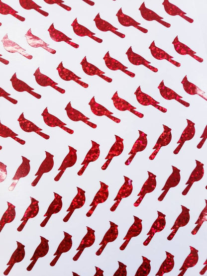 Red Cardinal Bird Stickers, set of 50 bird shaped vinyl decals, red glitter ornament stickers