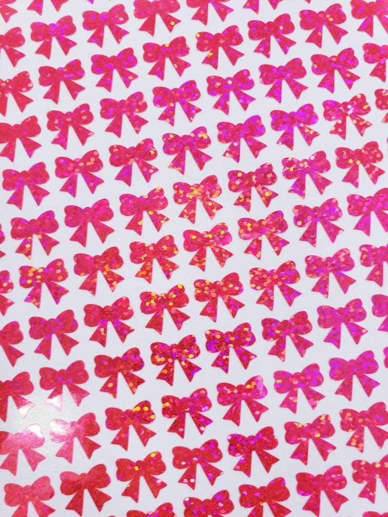 Berry Pink Bow Glitter Stickers