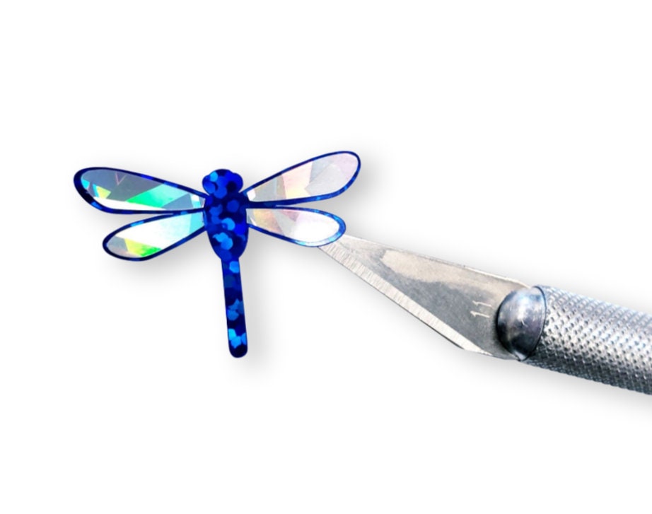 Dragonfly Stickers, set of 15 or 30 vinyl decals, dragonfly birthday party plastic drink cup stickers, blue and silver dragonflies