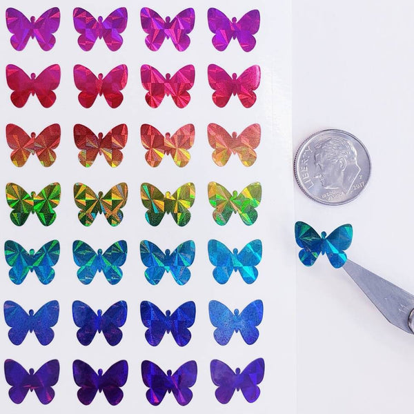 Rainbow Butterfly Stickers, set of 108 little multi color sparkly butterfly stickers for notebooks, phone cases and journal pages.