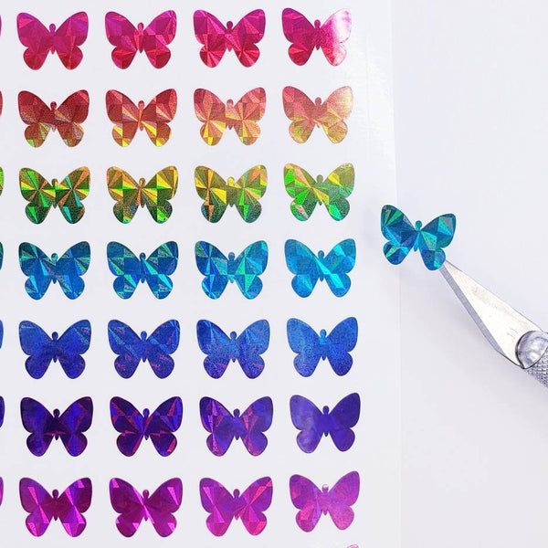 Rainbow Butterfly Stickers, set of 108 little multi color sparkly butterfly stickers for notebooks, phone cases and journal pages.