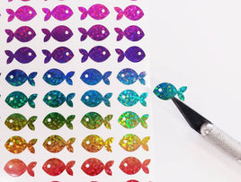 Fish Stickers, set of 100 or 250 fish rainbow glitter decals, little tropical fish, tiny fish stickers