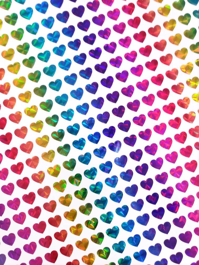 small heart stickers made from rainbow colored vinyl
