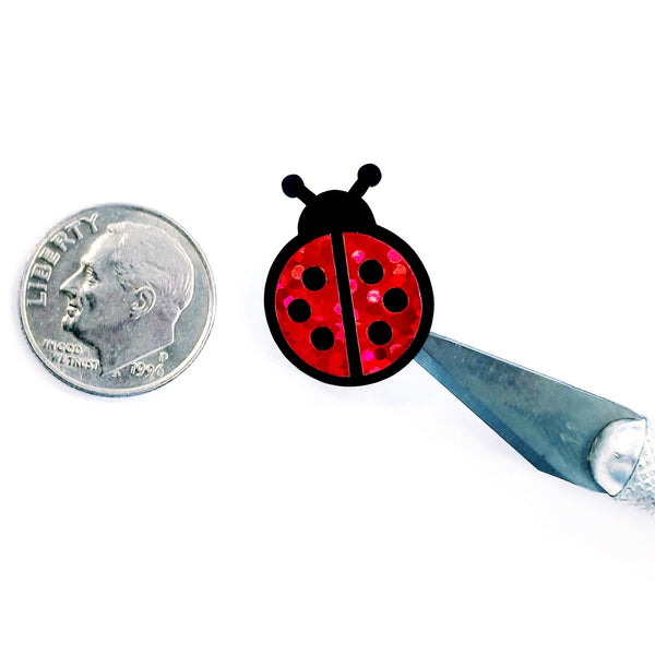 Ladybug Stickers, red and black cute bug vinyl decals, glitter stickers, ladybug birthday party drink cup stickers