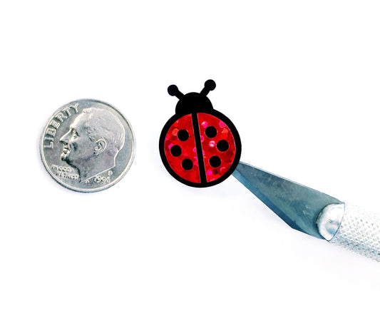 Ladybug Stickers, red and black cute bug vinyl decals, glitter stickers, ladybug birthday party drink cup stickers