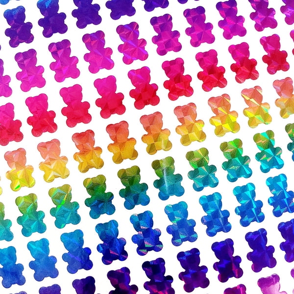 Rainbow Bears Sticker Sheet, rainbow bear shaped decals, 100 small planner stickers, edibles container label