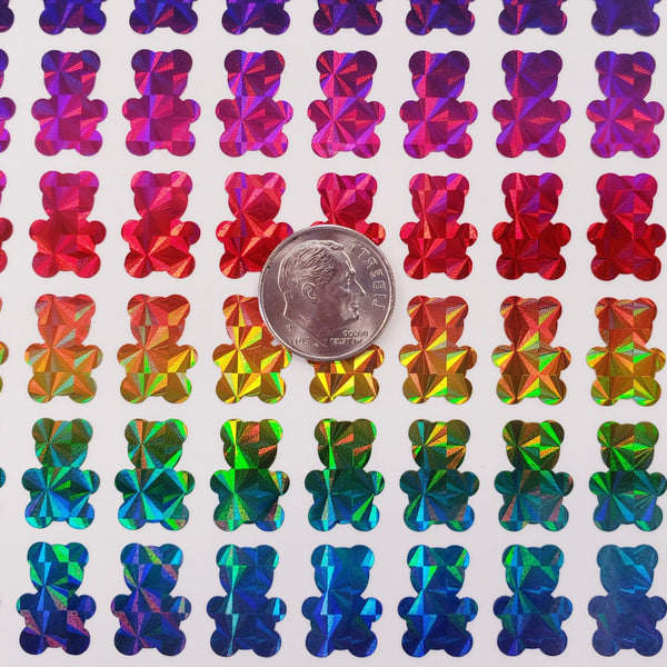 Rainbow Bears Sticker Sheet, rainbow bear shaped decals, 100 small planner stickers, edibles container label