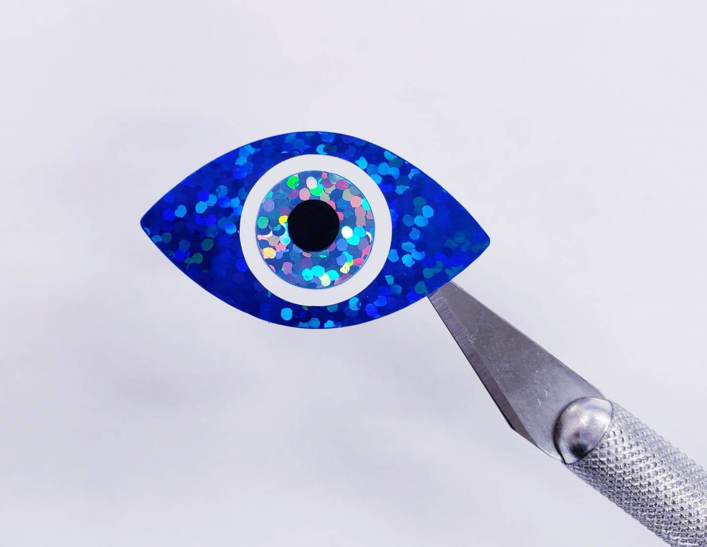 Evil Eye Stickers, set of blue eye glitter vinyl decals, good luck totem, Turkish Nazar spiritual protection symbol, karma charm, Mal de Ojo