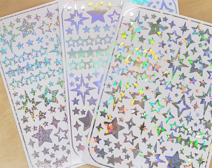 100 Silver star glitter sticker sheet
