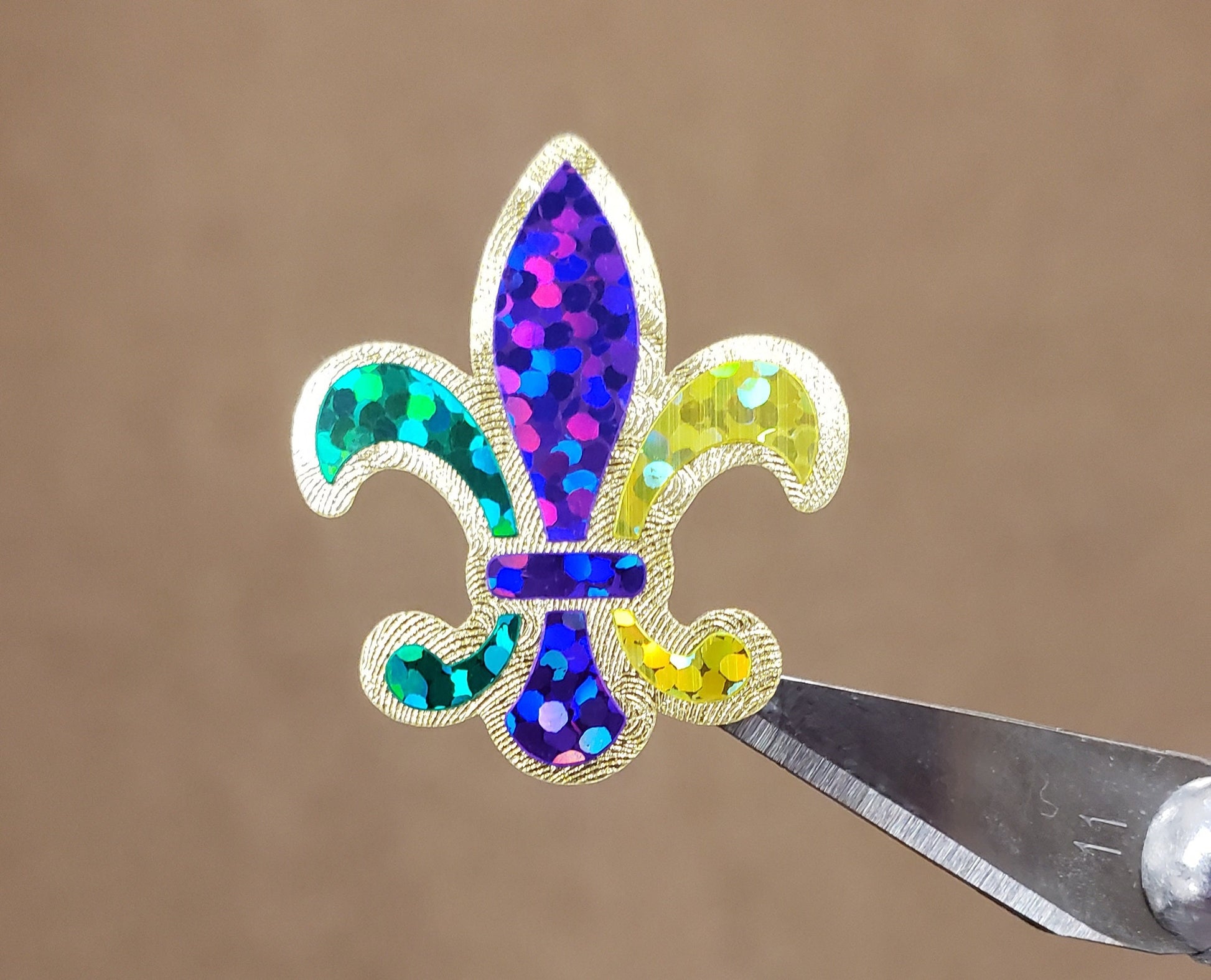 Mardi Gras Stickers, set of 10, 25 or 50 Louisiana French Fleur de Lis glitter stickers for cards, envelopes, ornaments & hurricane glasses