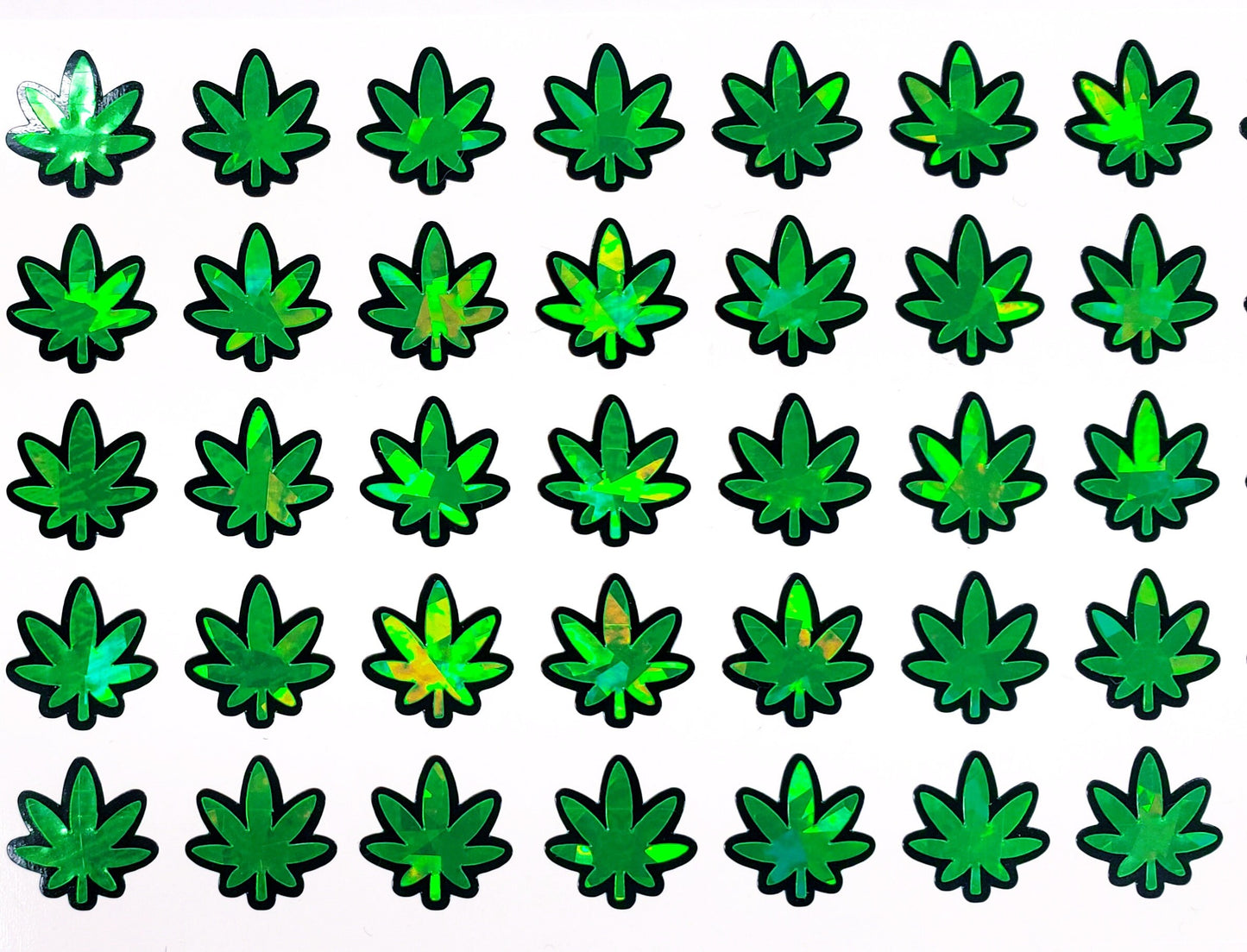 Pot Leaf Stickers, set of 30 green & black sparkle cannabis leaf decals, pot leaf weed stickers to label edibles containers, food warning.