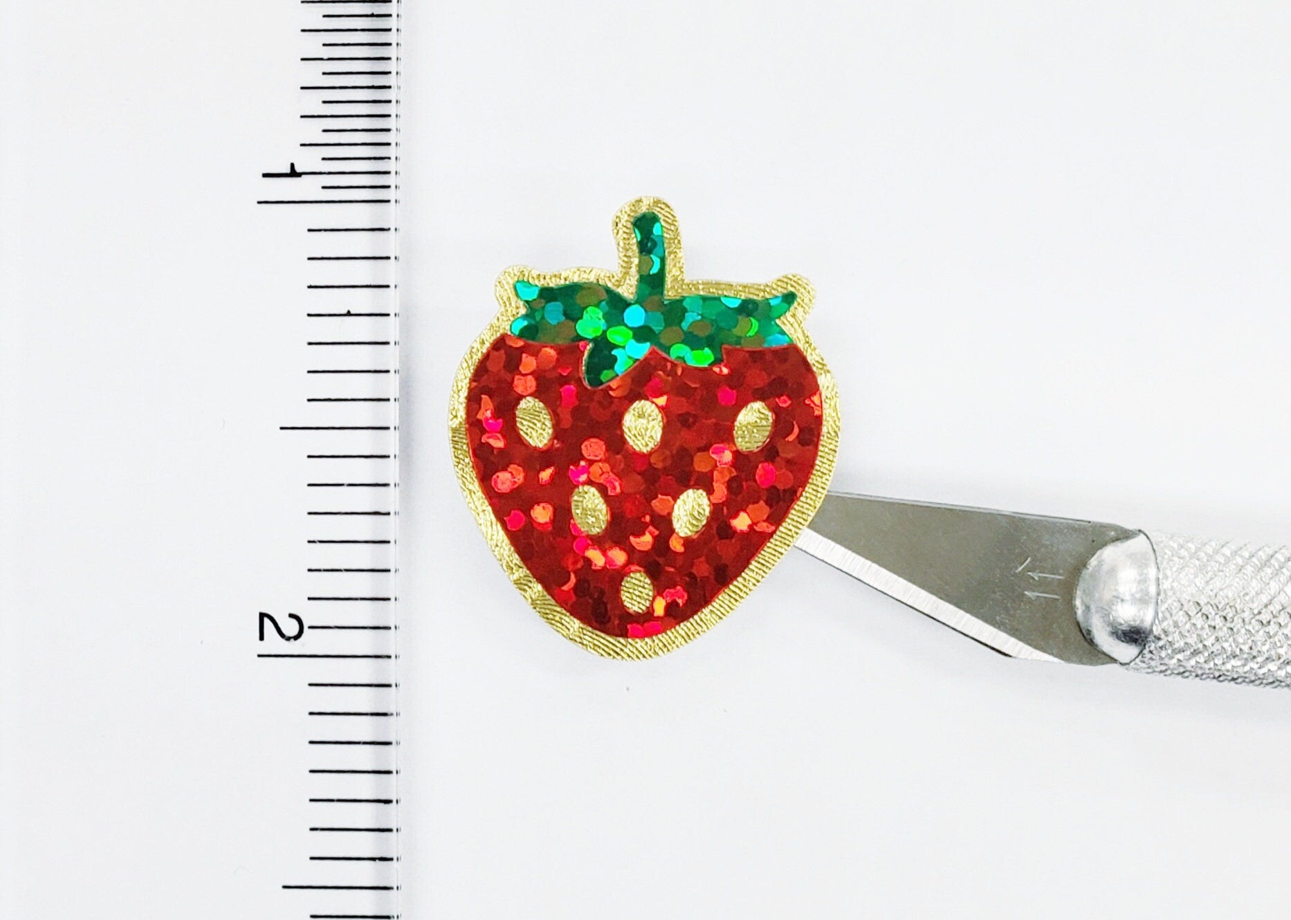 Strawberry Stickers, set of 12 or 24 red and green summer fruit stickers for envelopes, cards, notebooks, drink cups and craft projects.