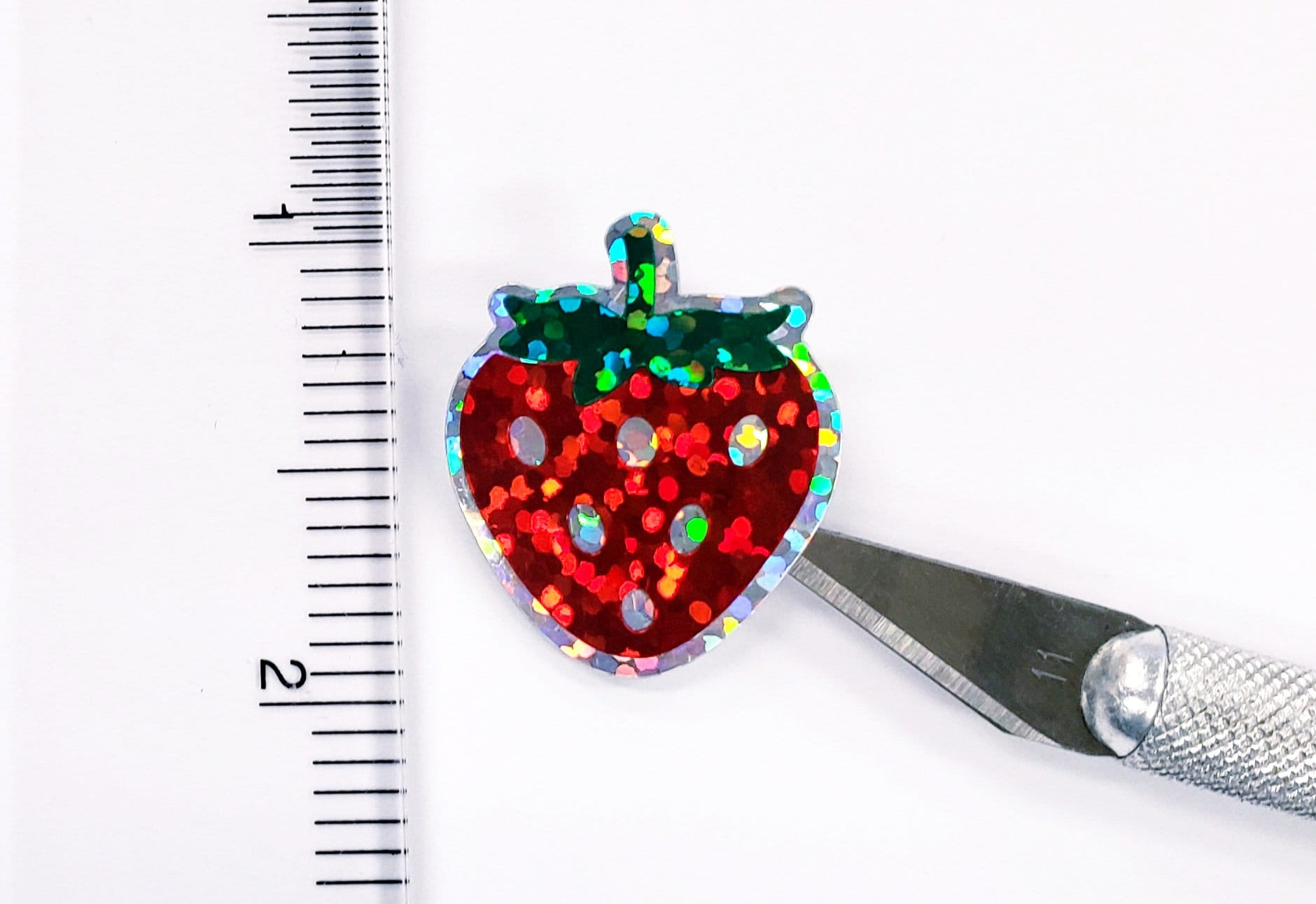 Strawberry Stickers, set of 12 or 24 red and green summer fruit stickers for envelopes, cards, notebooks, drink cups and craft projects.