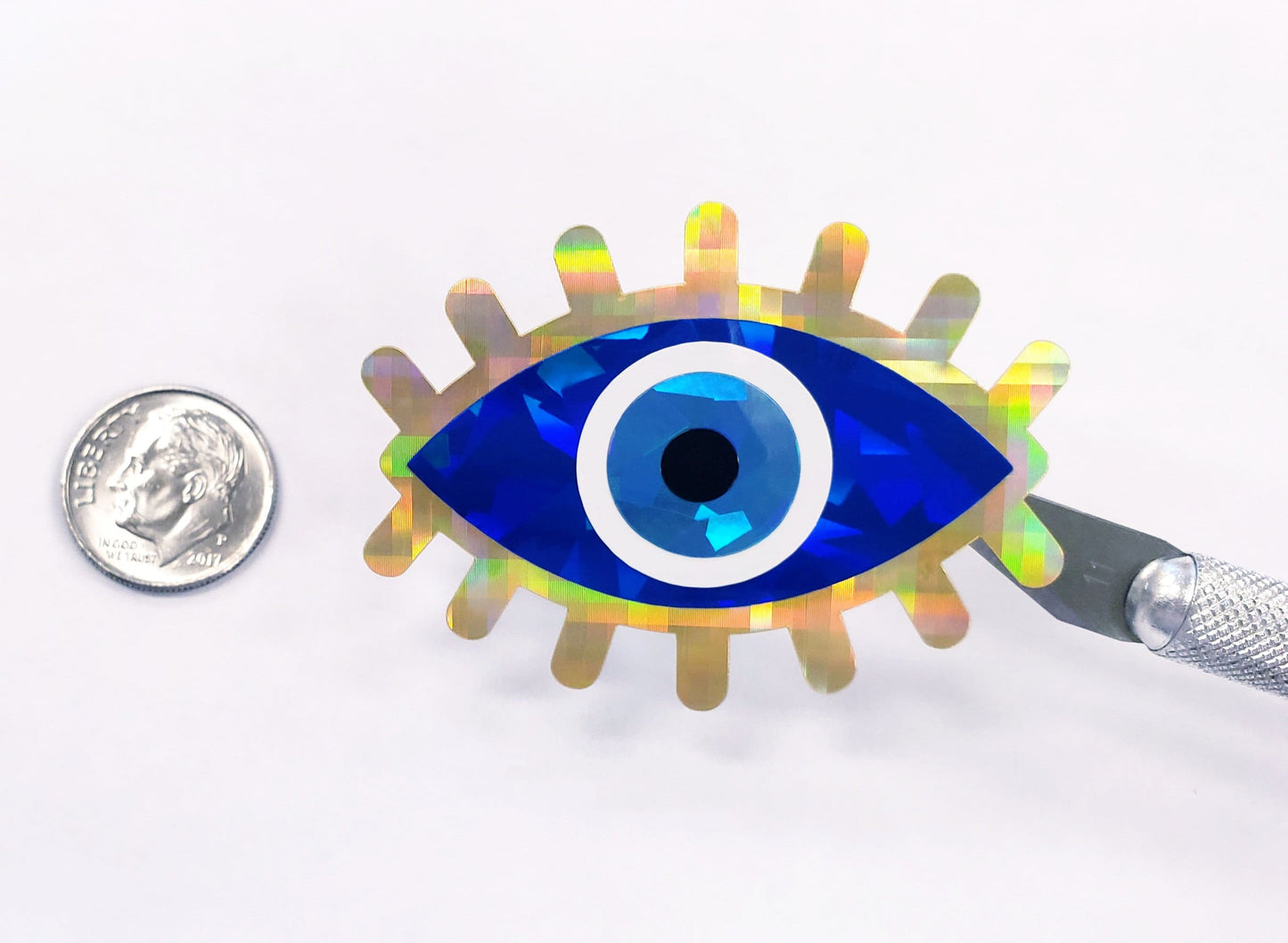 Evil Eye Stickers, set of 8 blue eye sparkly vinyl decals, good luck spiritual protection symbol, karma charm, third eye stickers