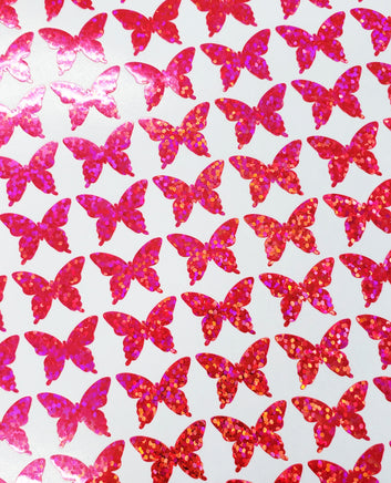 Pink Butterfly Stickers, set of 25, 50, 100 or 200 holo deco butterflies for toploader sleeves, envelopes, laptops, crafts and journals.