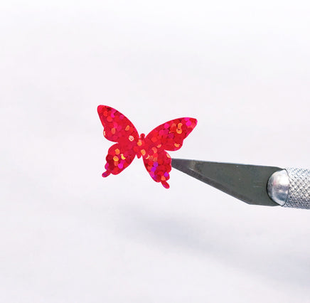 Pink Butterfly Stickers, set of 25, 50, 100 or 200 holo deco butterflies for toploader sleeves, envelopes, laptops, crafts and journals.