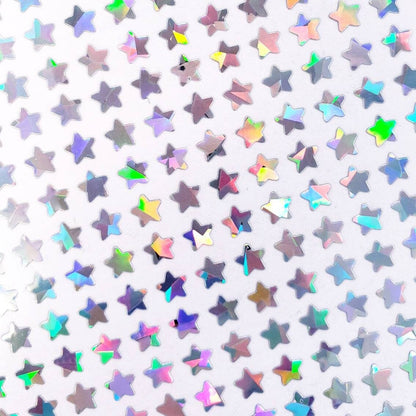Extra Small Star Stickers, set of 490 silver holo deco glitter star stickers for journals, notebooks, toploader card sleeves and planners.