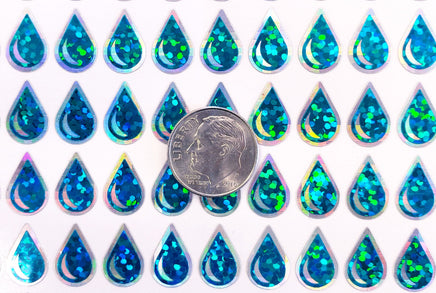Teal Blue Green Water Drop Stickers, set of 136 sparkling turquoise raindrop vinyl decals, drink water tracker for journals and notebooks