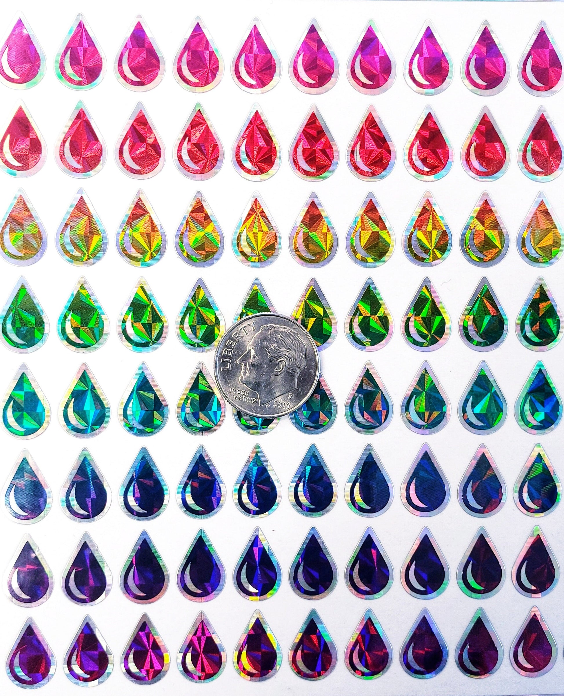 Rainbow Drop Stickers, set of 136 water drop shaped sparkly stickers, decorate your own bottle or journal with rainbow stickers, Pride month