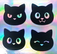 
              Mad Cat Sticker, black and silver holographic cat sticker for laptop or journal cover.
            