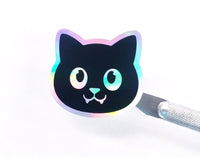 
              Cat with Lashes Holographic Sticker for water bottle, laptop or journal cover.
            